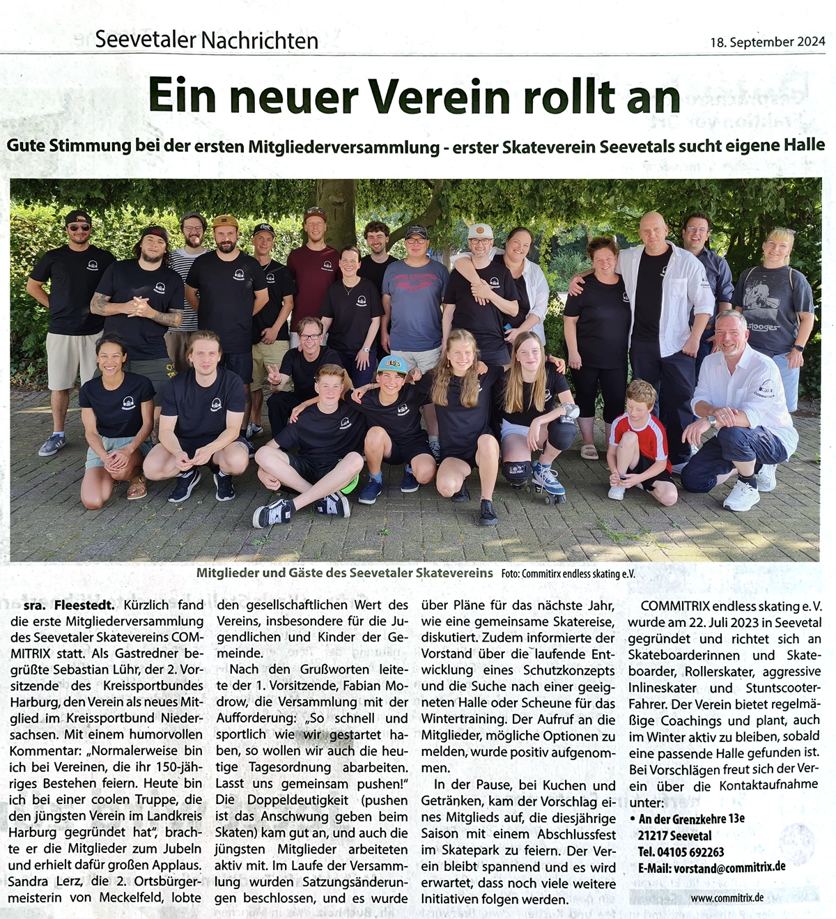 Presseartikel mit Aufruf: Wir suchen eine Skatehalle in Seevetal